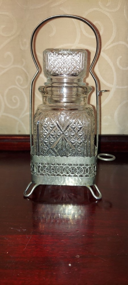 Vintage Glass Pickle Castor With Fork Silver Plate