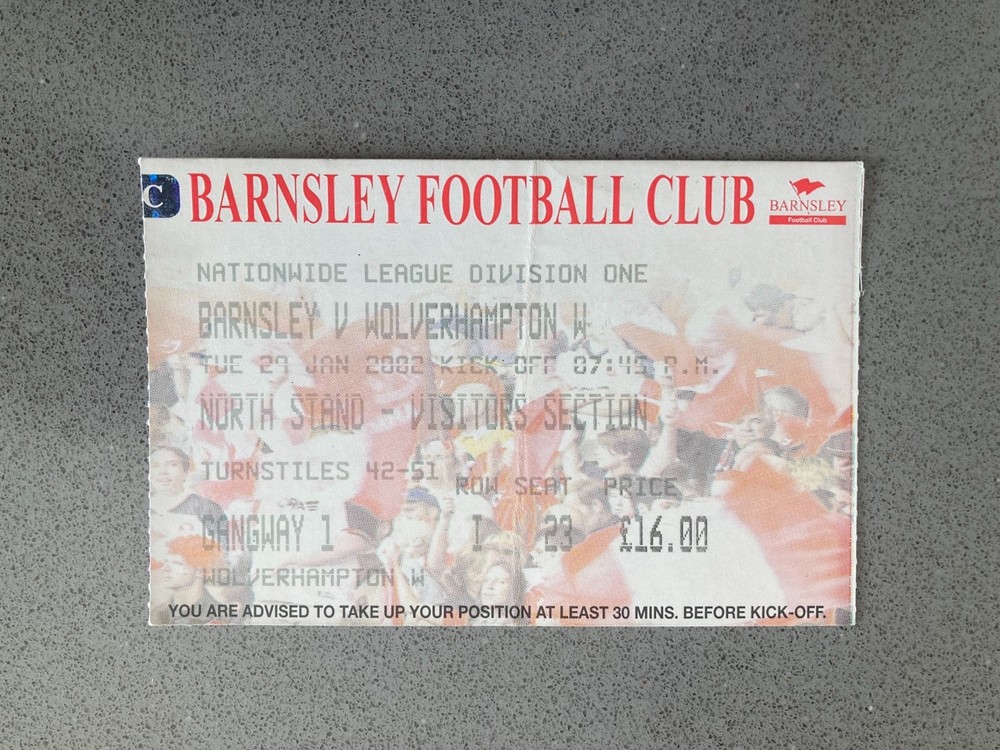 Barnsley v Wolverhampton Wanderers 2001-02 Match Ticket