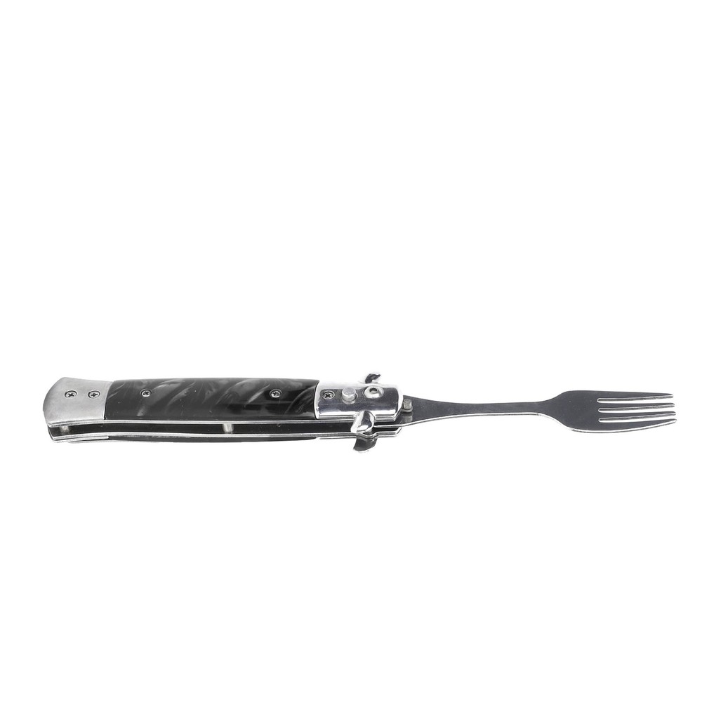 Black Folding Spring Camping Fork One Button Flick 304 Stainless Steel WT