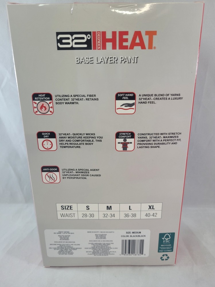 New 32 Degrees Heat Mens Base Layer Pant 2-Pack Black Medium