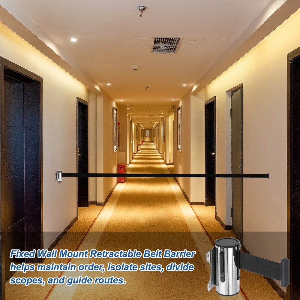4 Pcs 9.84 ft Fixed Wall Mount Retractable Belt Barrier Silver/Black