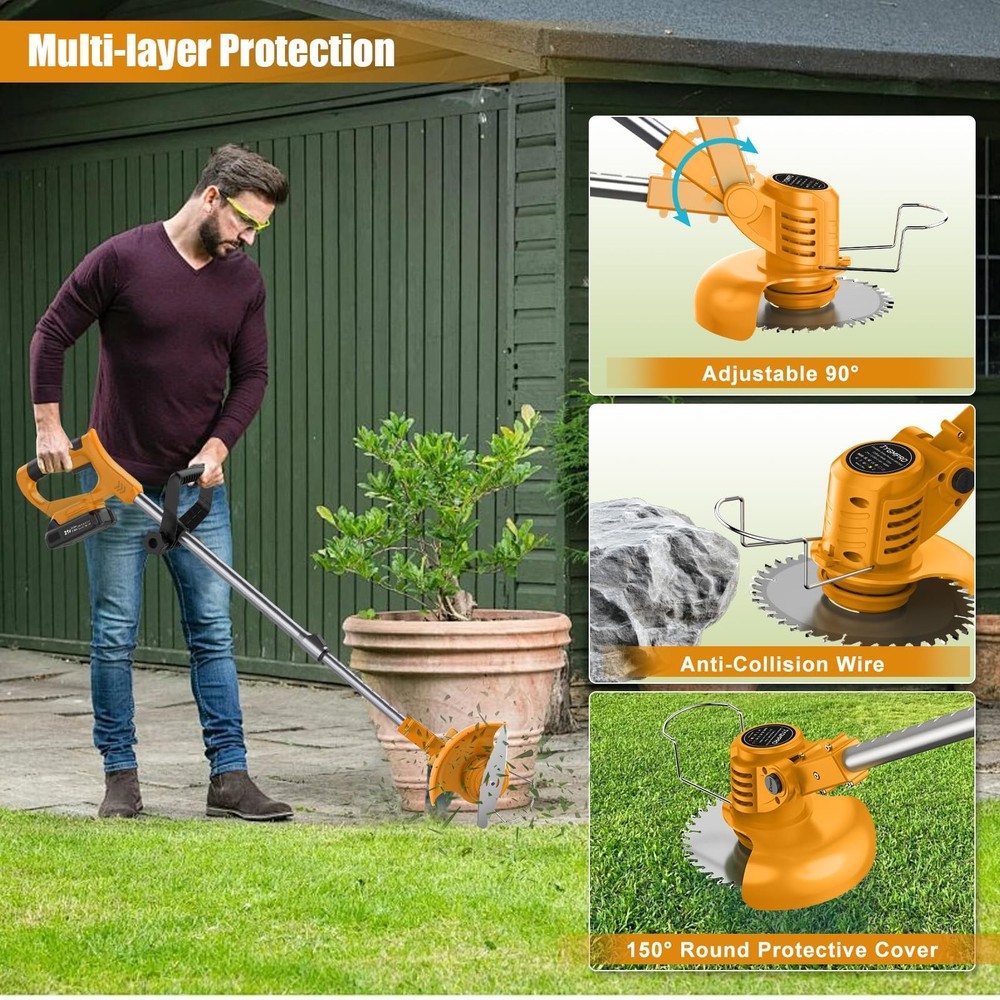 21V String Trimmer Cordless - Battery Powered Weed Wacker, 2 X 2.0Ah Battery ...