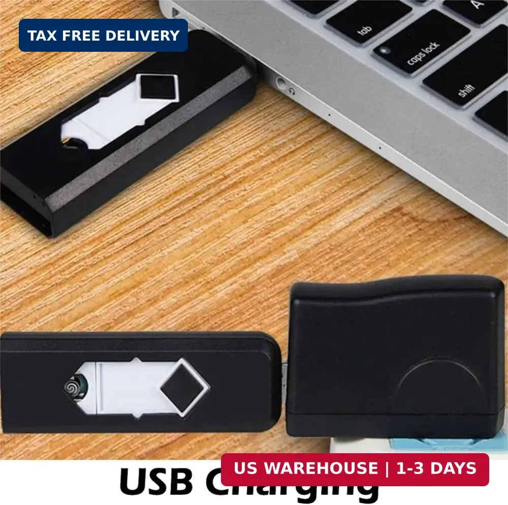 2Pcs Electronic Lighter Rechargeable USB Lighter Windproof Flameless Ignition (B