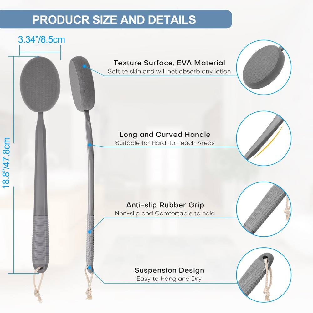 Lotion Applicator for Back, Feet & Legs, Long Plastic Handle Moisturizer Gray