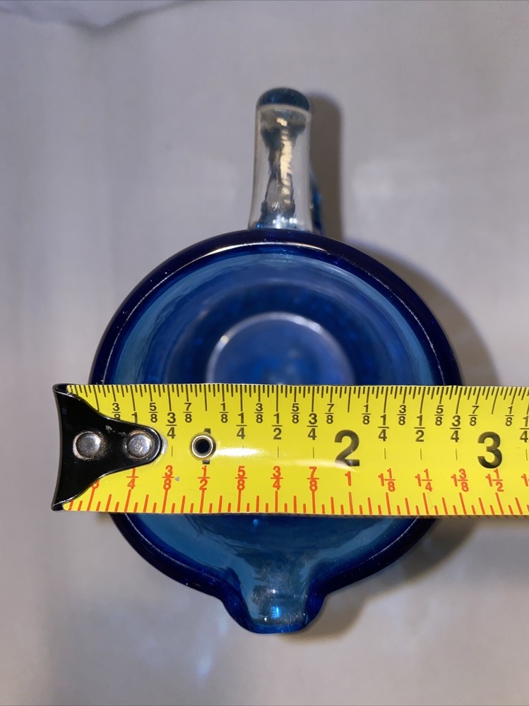 Vintage “Pilgrim” Blue Crackle Hand Blown Glass Pitcher w/ Clear Applied Handle