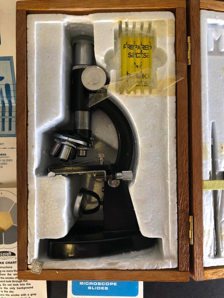 Vintage Milben Microscope with Accessories in Wood Case