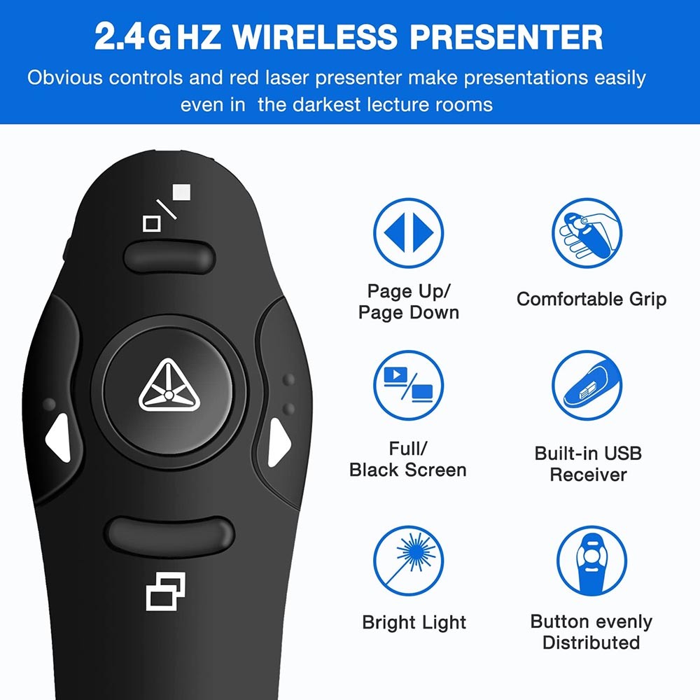 Long-Lasting High-Performance Functional Quick-Connect Wireless Presenter Remote