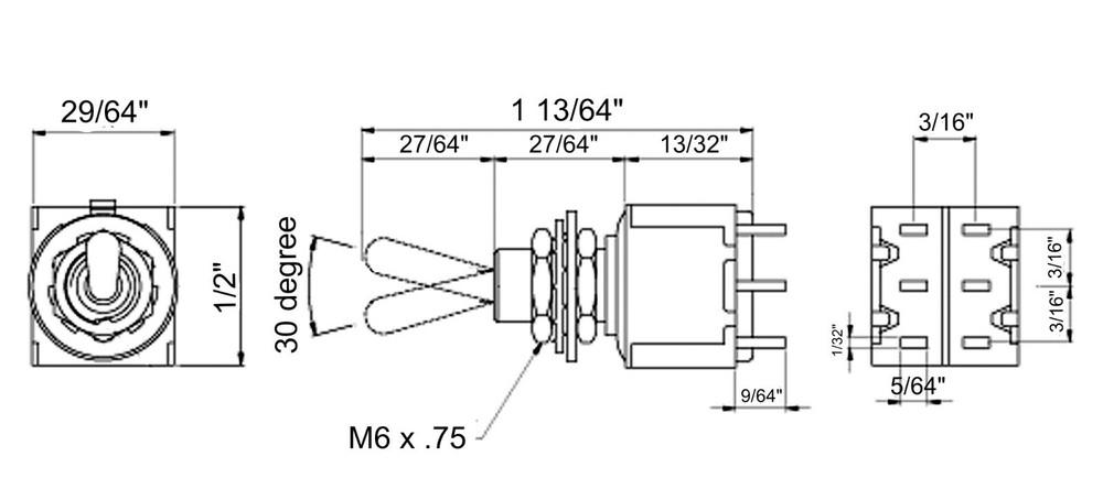 Switch Mini Toggle ON ON Chrome with Chrome Knob 081391CH