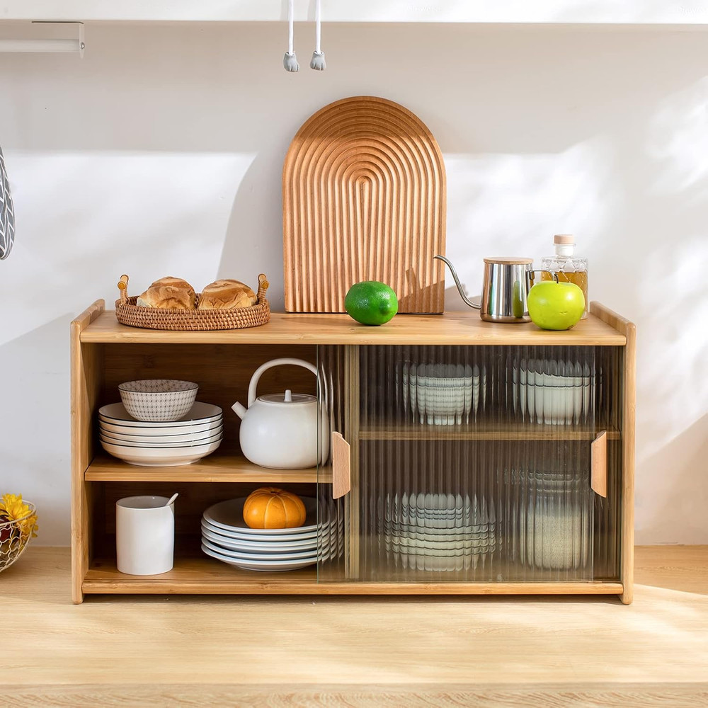 Bamboo Wall-Mounted Kitchen Pantry Cabinet with 2 Doors for Storage