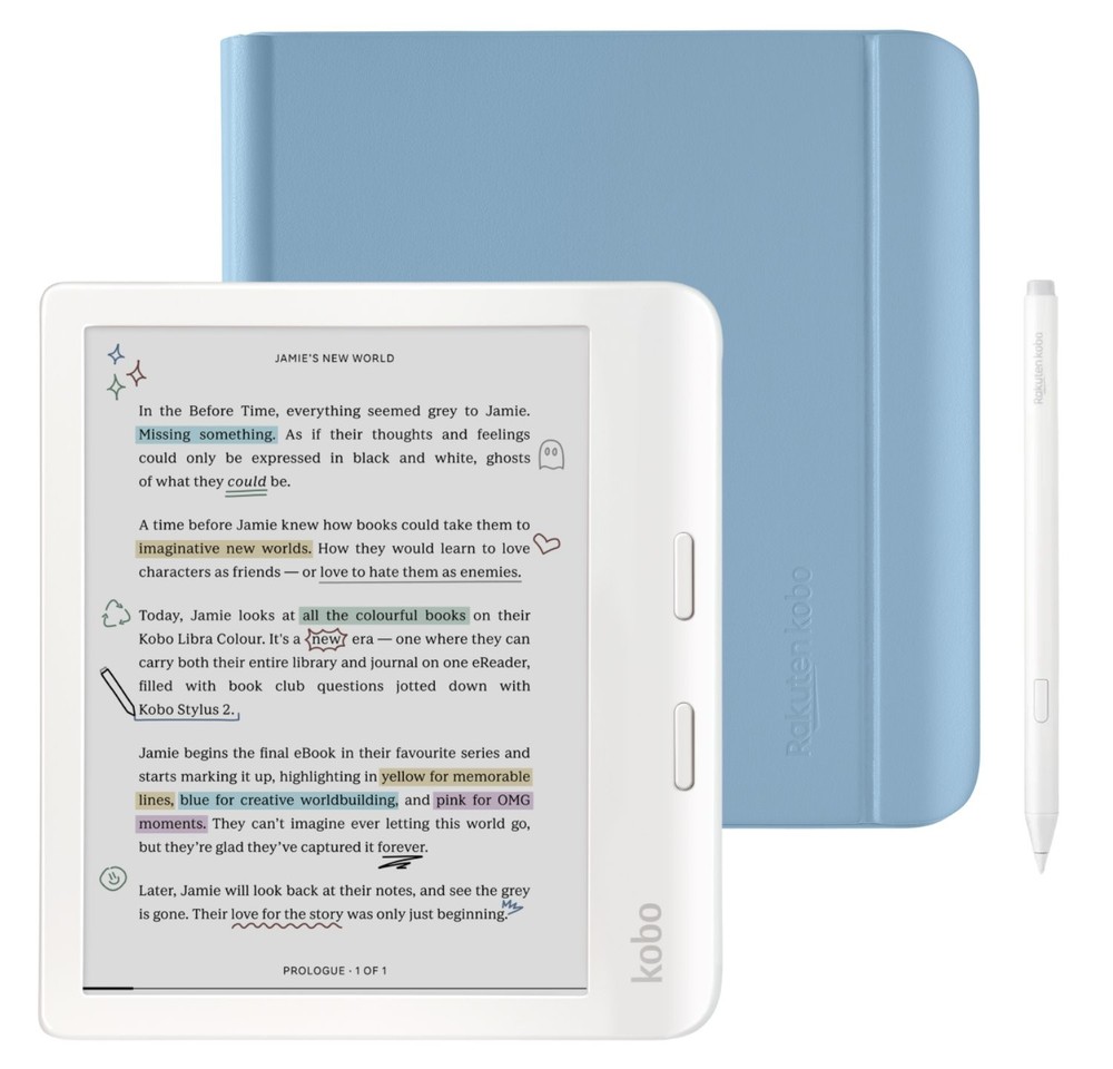Kobo Libra Colour (White) eReader with Dusk Blue Notebook SleepCover & White...