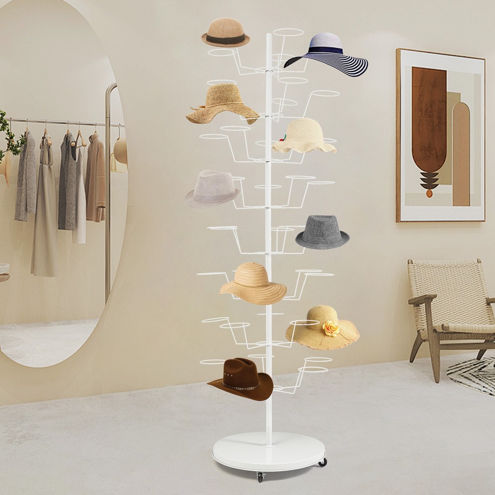 White Hat Rack, Freestanding Hat Display Stand, 8-tier Hat Holders