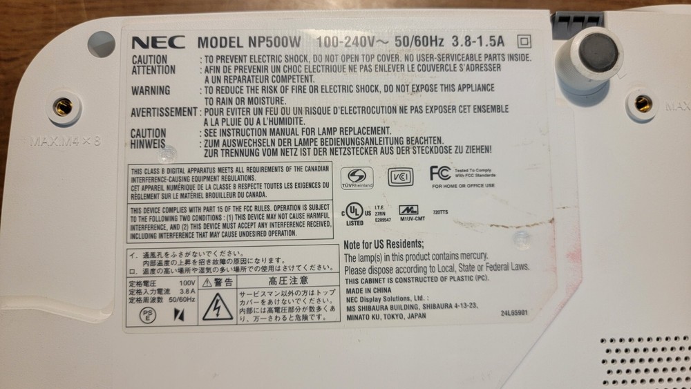 NEC NP500W Projector 701 Hours