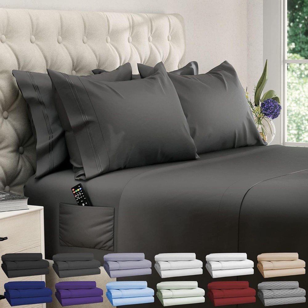 Cooling King Size Sheet Set - 6 pcs Deep Pocket 21" - Soft Microfiber Luxury Gra