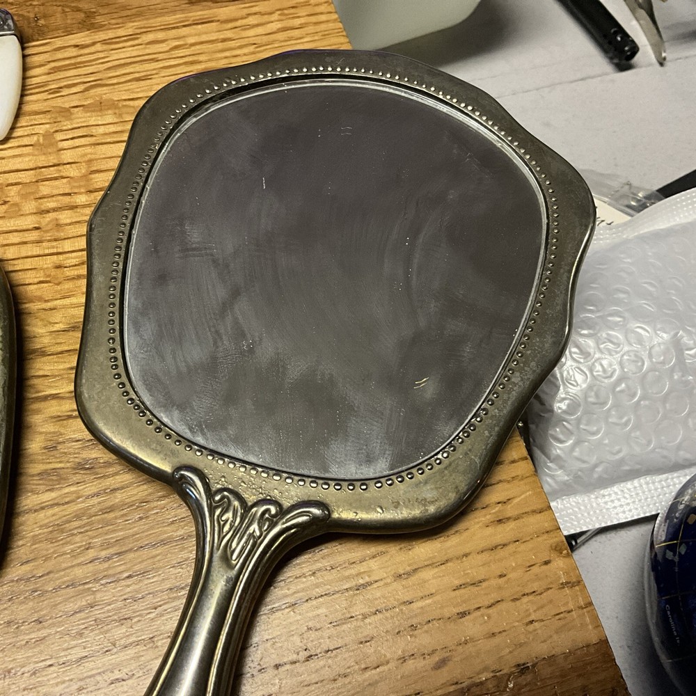 4 Piece Heavy Silver Color, Brush & Comb And 2 Handheld Mirrors