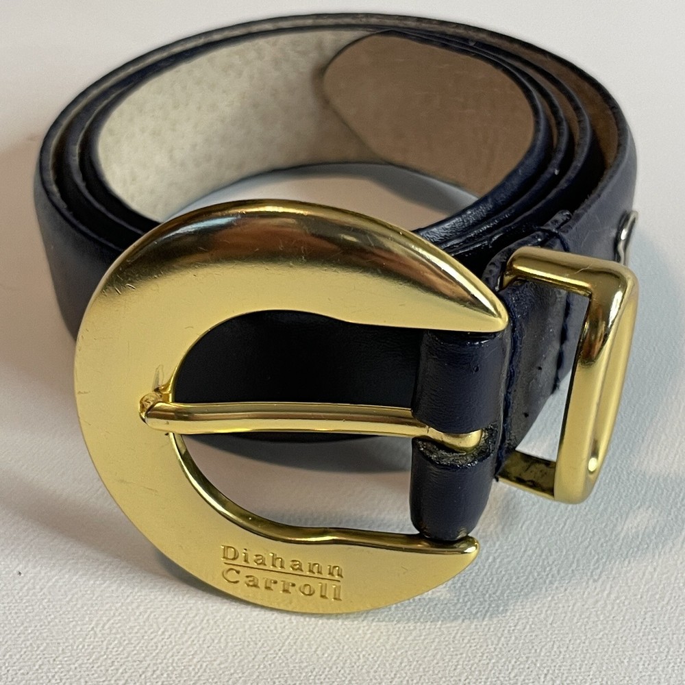 Diahann Carroll Vintage Women's Solid Dark Blue Leather Belt Size Large