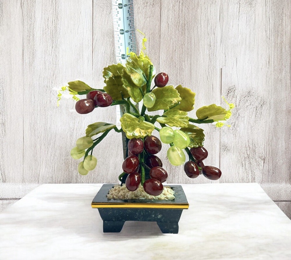 Jade Tree & Agate Grape Cluster Bonsai on Base Vintage 7”