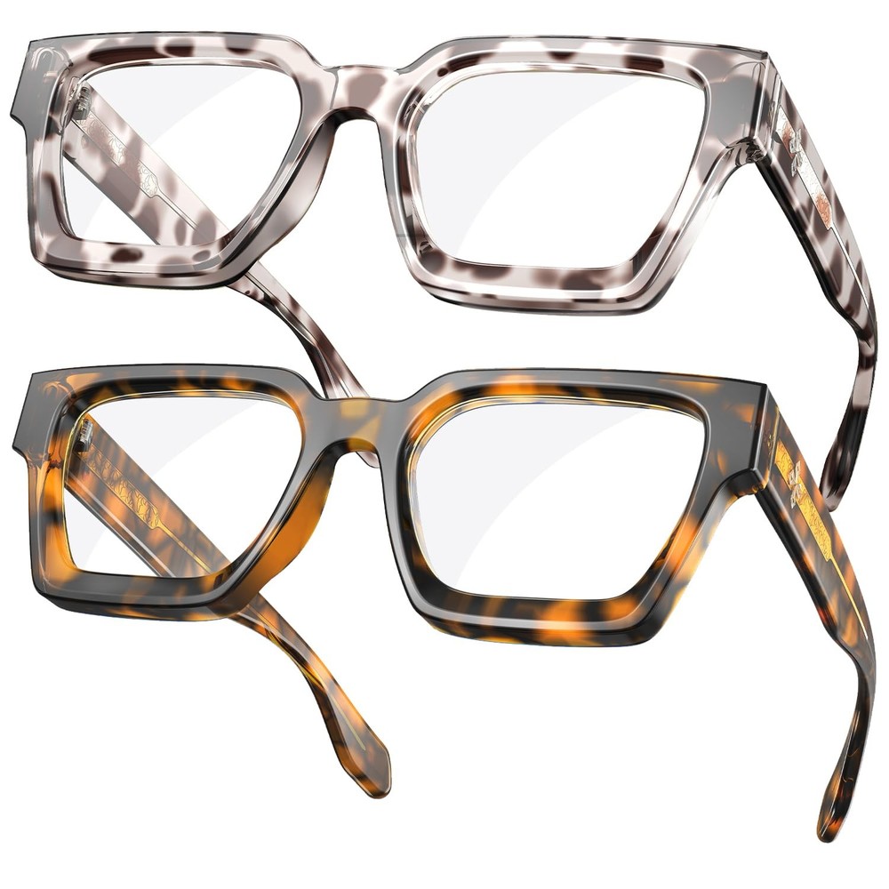 VISOONE 2 Pack Blue Light Blocking Glasses Rectangle Frame Chic Preppy Style