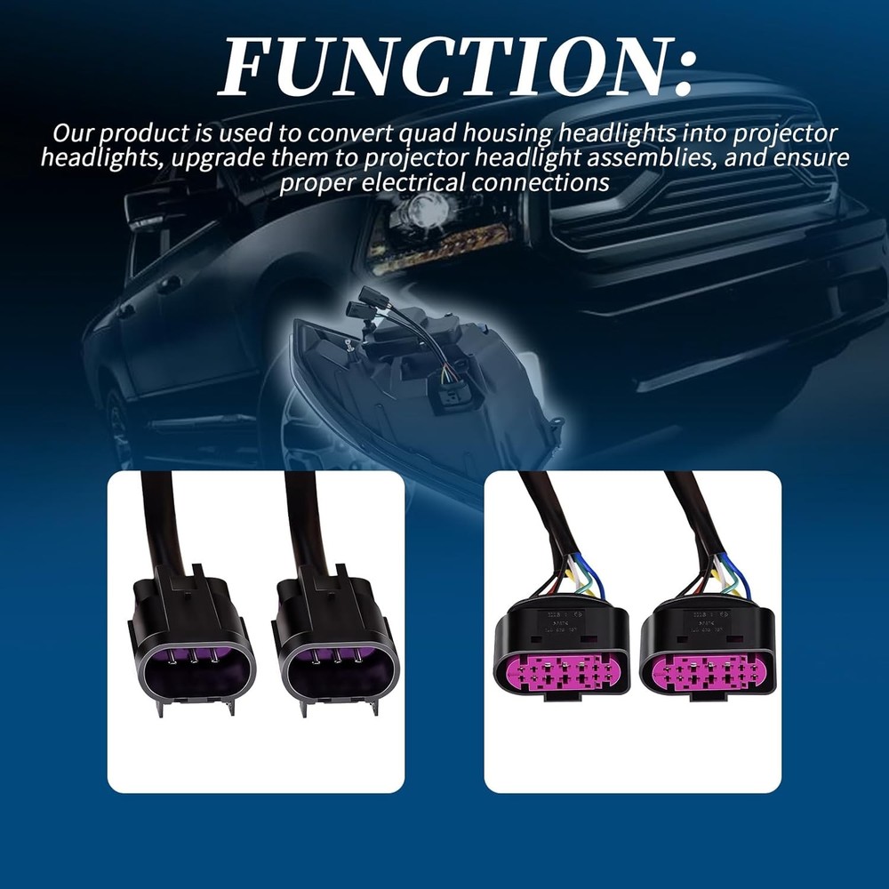 2Pcs Headlight Conversion Harnesses For 2009-2018 Dodge Ram 1500 2500 3500 etc