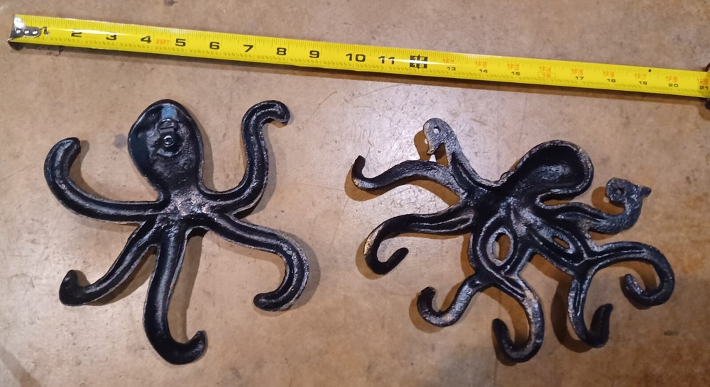 2-Cast Iron Octupus Wall Decor Hand Decorated.