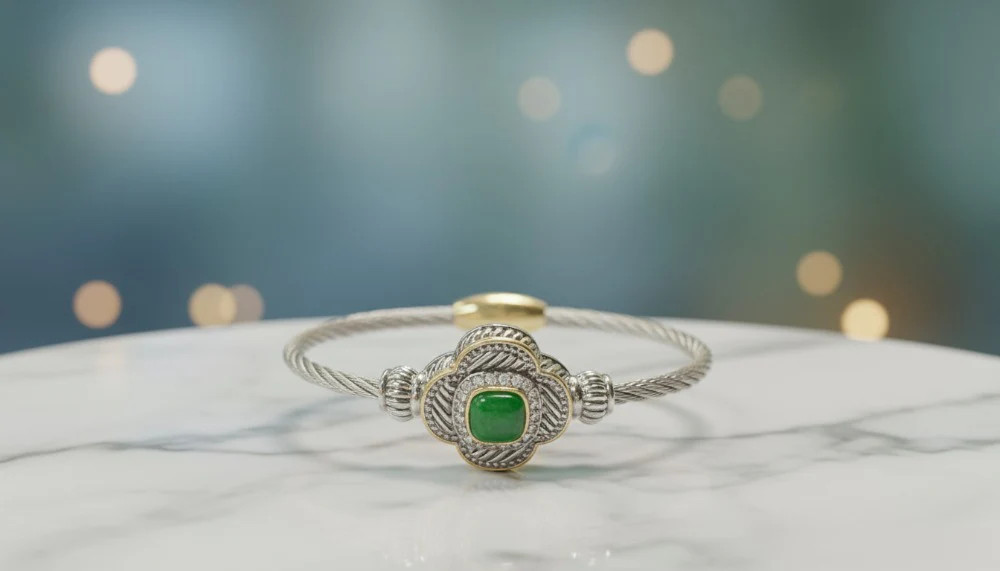 Silver Bracelet with Green Gemstone
