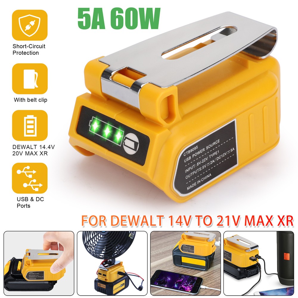Dual USB Battery Charger Adapter Power Source Converter for Dewalt 14-21V Max US