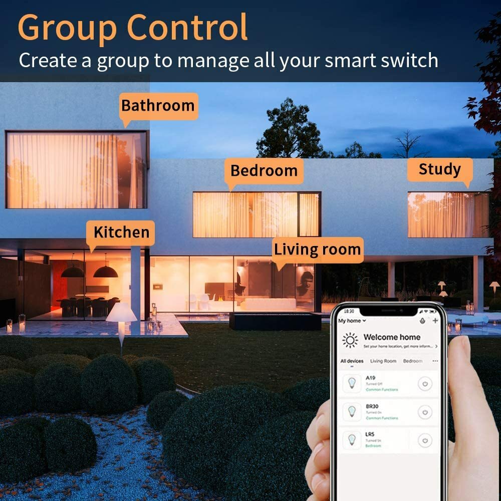 Smart Light Switch 2gang, Works with Alexa &Google Assistant, White 4pack