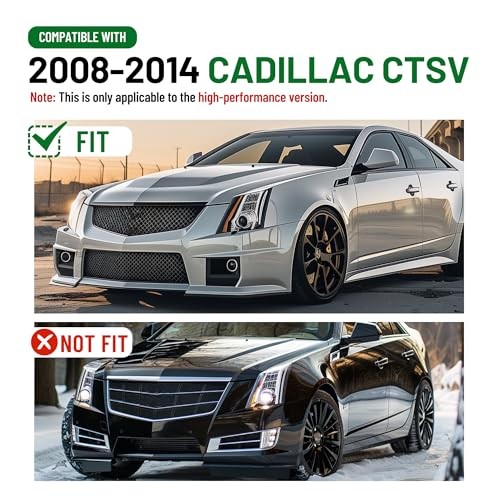 Front Upper Grille Compatible with 2008-2014 Cadillac CTS-V Black Upper Black