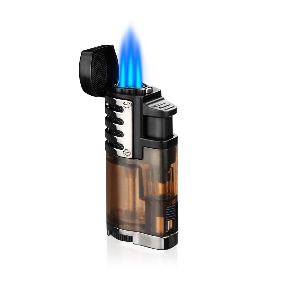 Cigar Lighter Triple Jet Flame Refillable Butane Torch Lighters Adjustable Rest