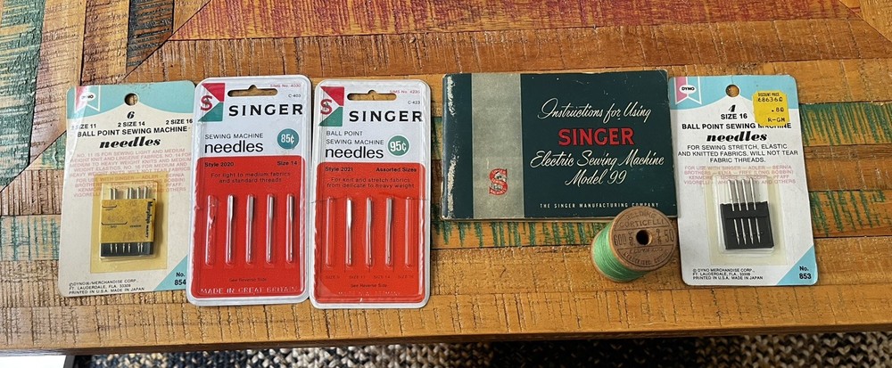 Vintage Singer Items Lot Needles Book Spool