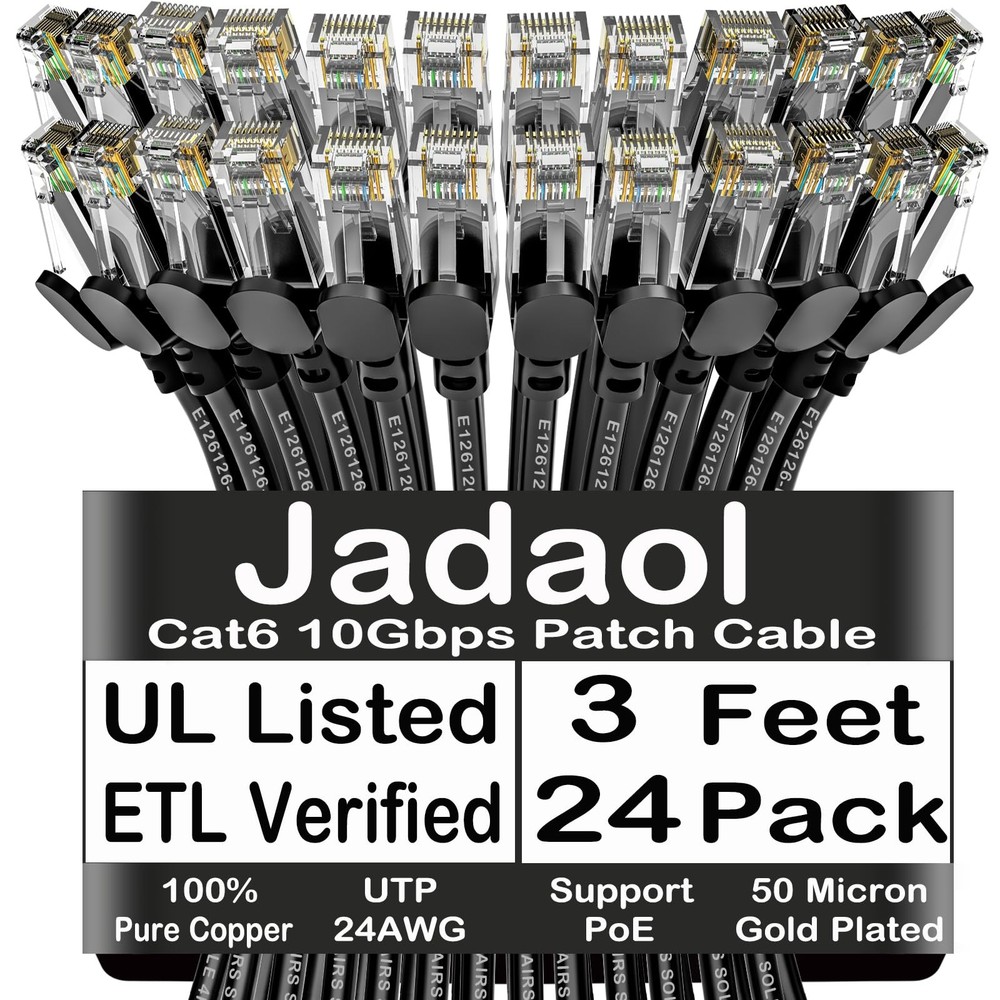 Cat6 3ft 24 Pack Patch Cables, 10Gbps High-Speed Ethernet Patch Cables, Suppo...