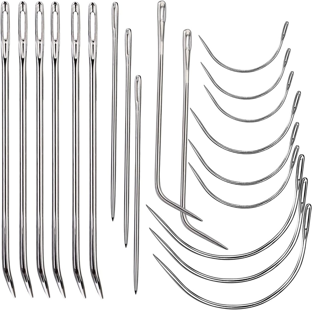 20 Pcs Leather Sewing Needles,Heavy Duty Sewing Needles Kit Include Curved Leath
