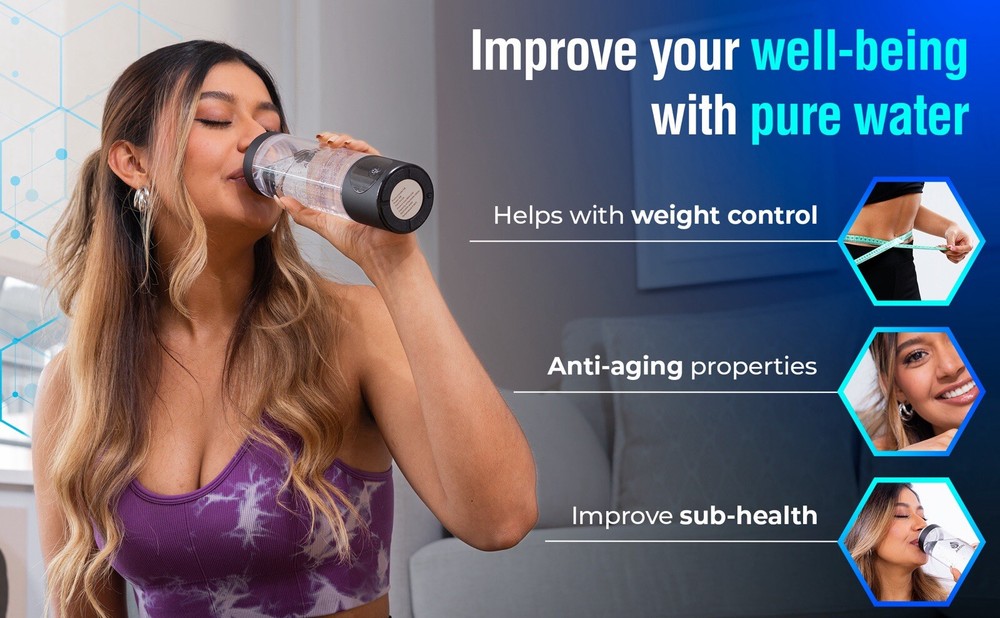 AeonPure Hydrogen Water Bottle Generator -SPE&PEM Rechargeable- 4.5PPM, Black