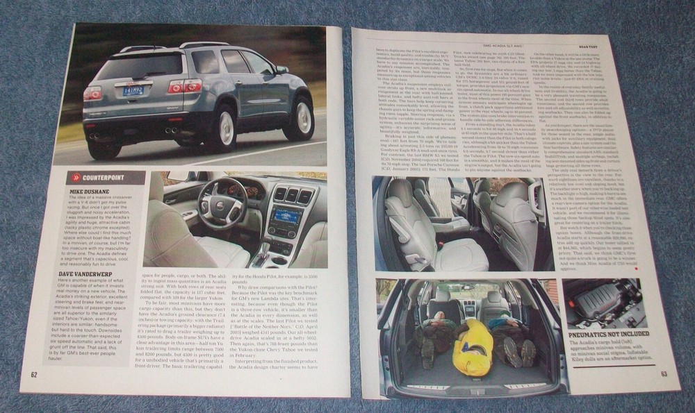 2007 GMC Acadia SLT AWD Road Test Info Article "Wheels for Evangeline"