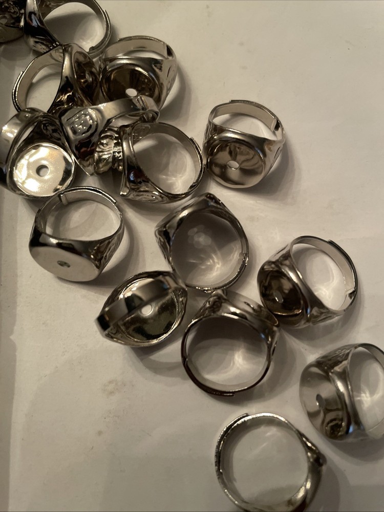 12 VTG Rhodium Plated Signet Style Ring Settings