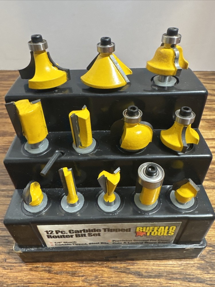 BUFFALO TOOLS 12 PC. CARBIDE TIPPED ROUTER BIT SET.