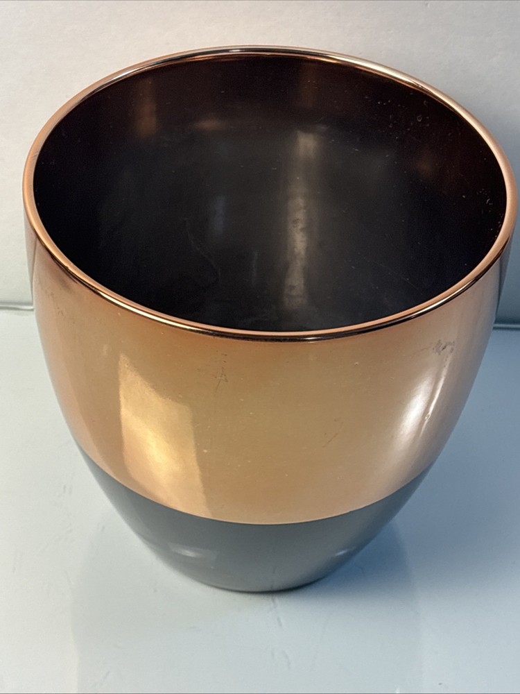 Modern Two-Tone Ceramic Planter Pot No Drain Hole 7” Tall Copper Black Decor