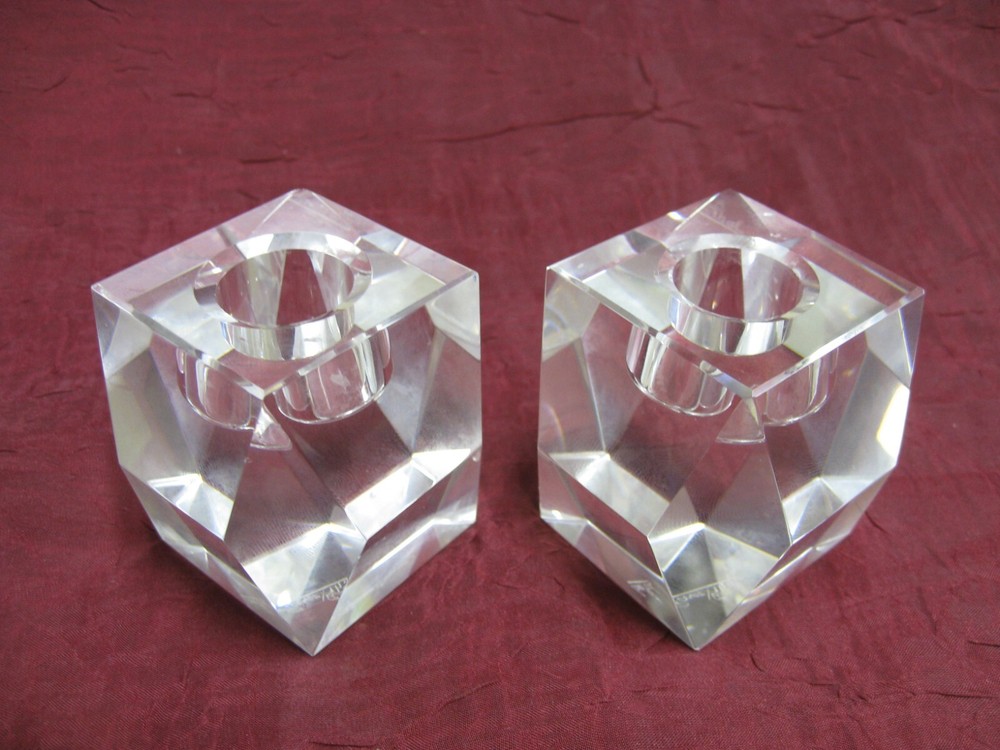 PAIR Rosenthal Crystal Clear Candle Holder 2.25" TALL Faceted Signed