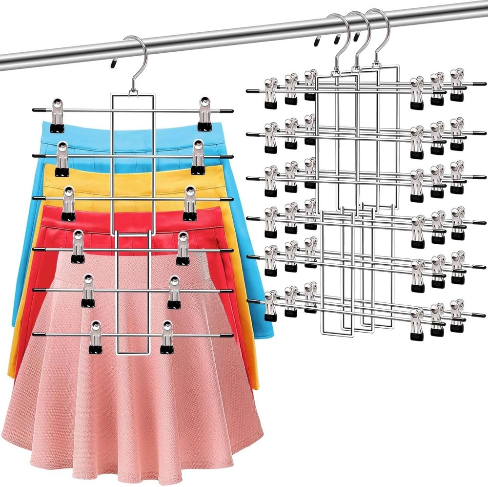 3 Pack Pants-Hangers-Space-Saving,6 Large, 3 Pack-silver