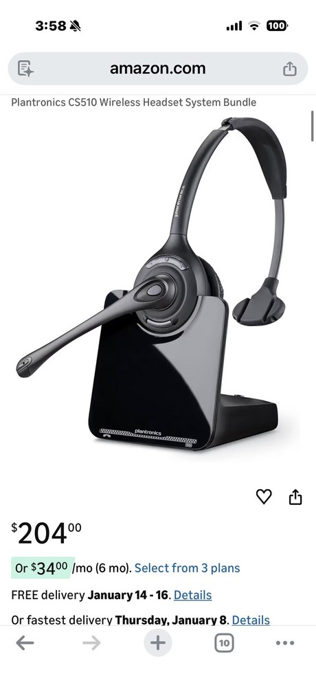 Plantronics CS510 Wireless Headset System w/ Base 84691-01 In Original Box -