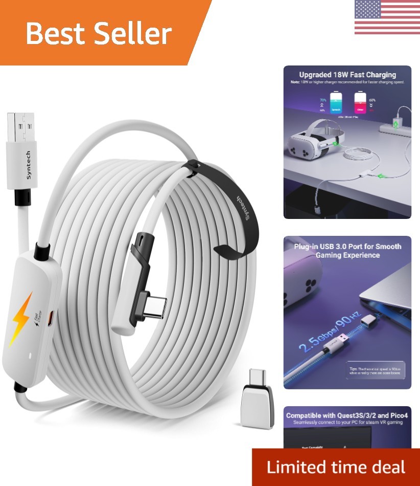 Enhanced 16FT USB 3.0 Link Cable for Oculus/Meta Quest - Versatile Charging