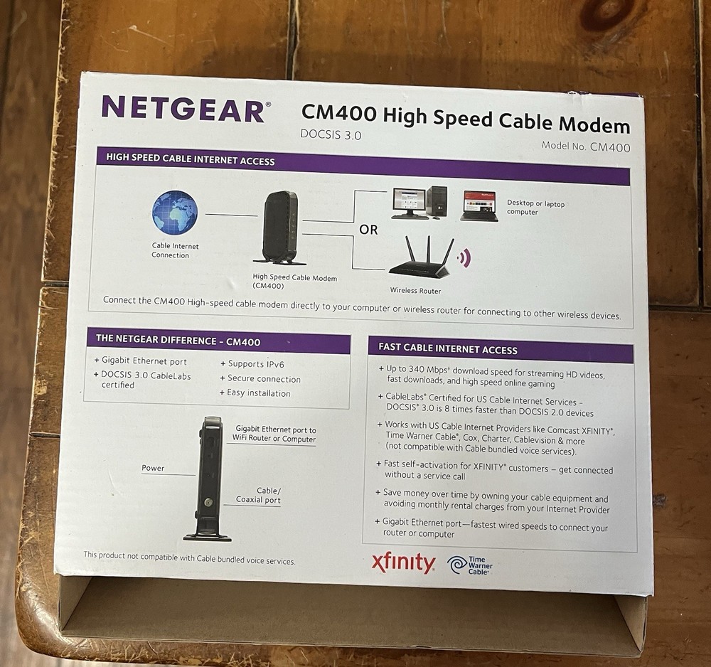 NETGEAR CM400 High Speed Cable Modem DOCSIS 3.0 New Complete Box Opened Package