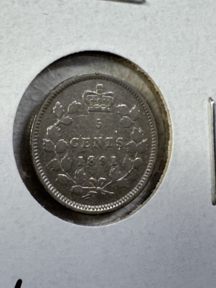 1891 Canada 5 Cents Small Silver Coin Cleaned