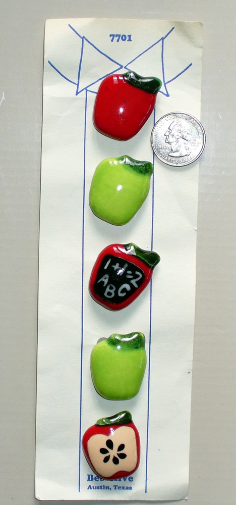 5 BUTTON COVERS APPLES APPLE TEACHER SCHOOL GIFT