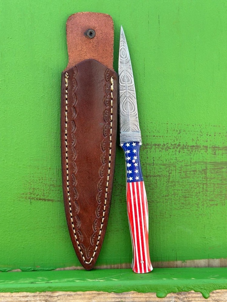 Damascus dagger Knife fixed blade boot knife Ideal DOUBLE-EDGE Full Tang