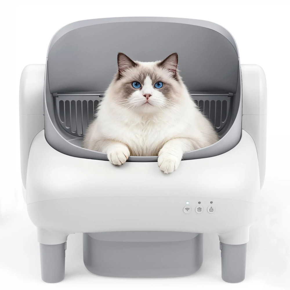 Self Cleaning Litter Box, 95 L Self Cleaning for Multiple Cats White & Grey