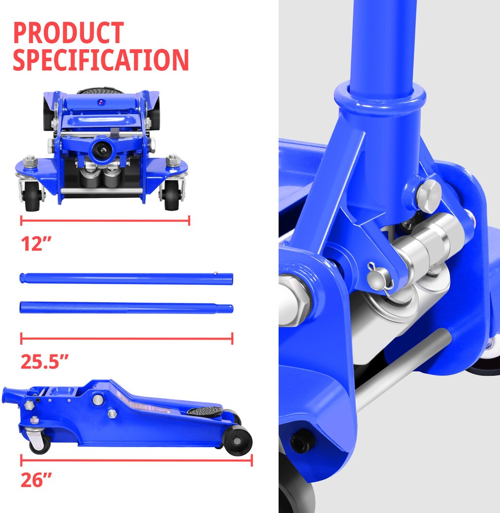 4 Ton Dual Piston Pump Low Profile Hydraulic Trolley Service / Floor Jack Blue