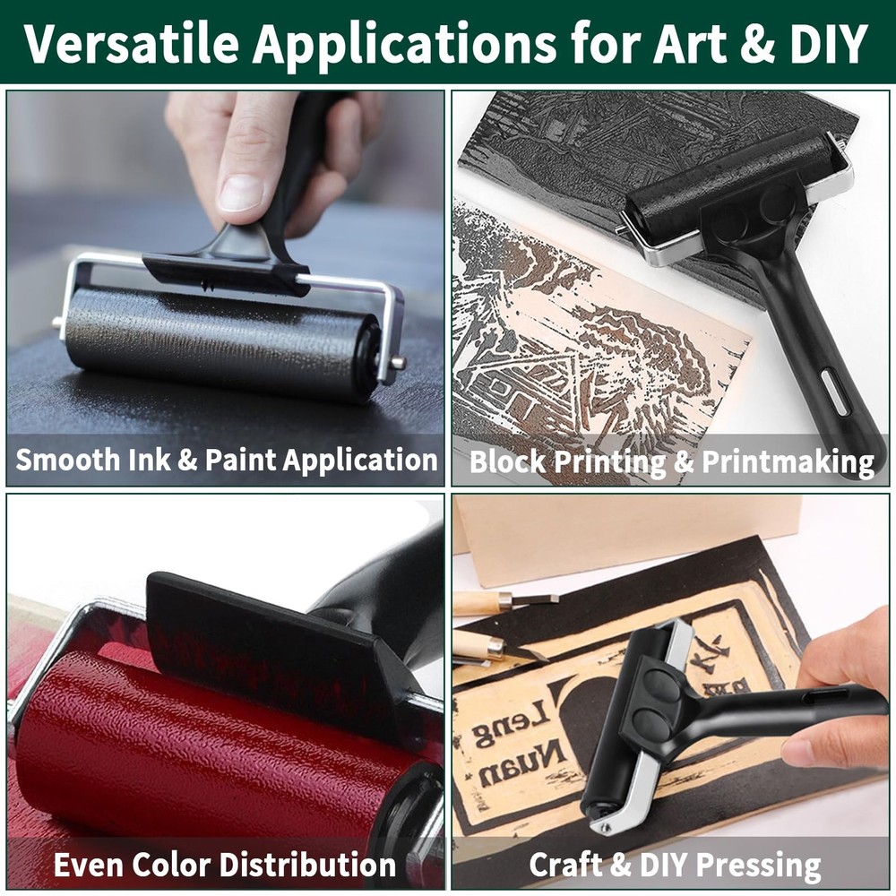 4 Inch Rubber Roller Brayer Rollers for Crafting, Hard Rubber Rollers for Pri...