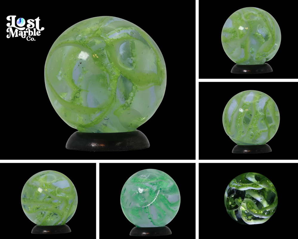 3/4" VINTAGE Veiligglas Lime Green & White M-
