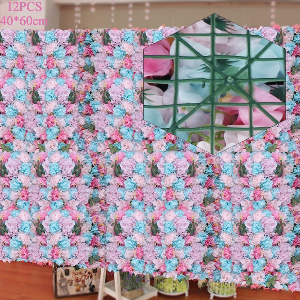 12Pcs Wedding Artificial Flower Wall Panel Hydrangea Rose Panel for Stage Decor