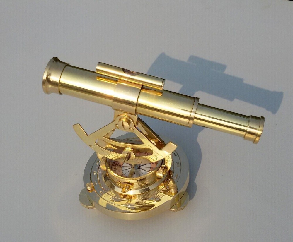 Vintage Compass Brass Theodolite Alidade Transit Telescope Antique